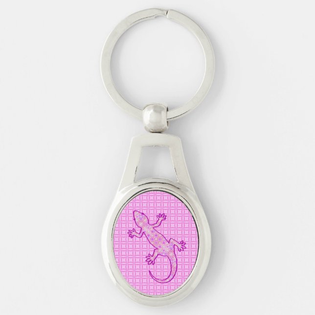 Tribal batik Gecko - orchid and shell pink Key Ring (Front)