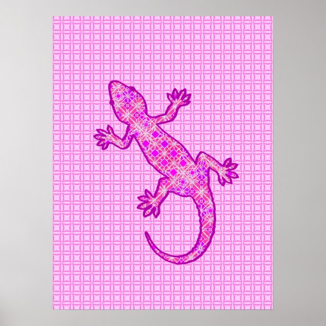 Tribal batik Gecko - orchid and shell pink Poster (Front)