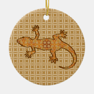 Tribal batik Gecko - rust, amber and tan Ceramic Ornament