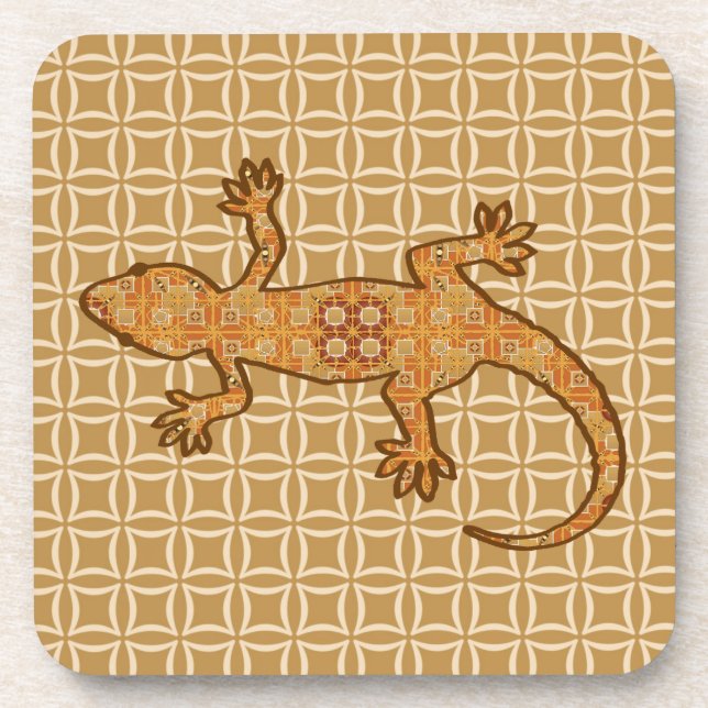 Tribal batik Gecko - rust, amber and tan Coaster (Front)