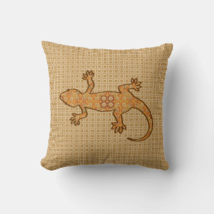 Tribal batik Gecko - rust, amber and tan Cushion