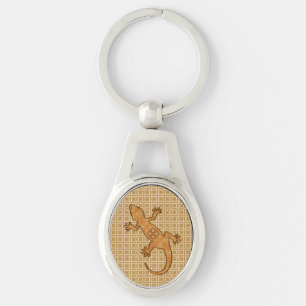 Tribal batik Gecko - rust, amber and tan Key Ring