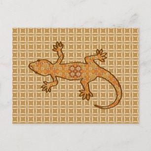 Tribal batik Gecko - rust, amber and tan Postcard