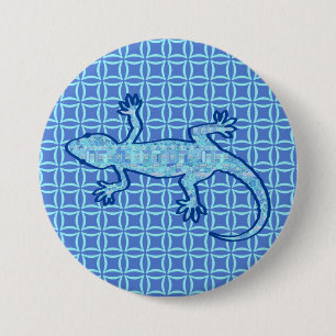 Tribal batik Gecko - soft denim blue 7.5 Cm Round Badge