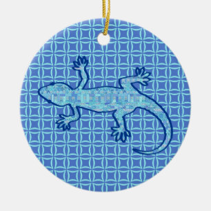 Tribal batik Gecko - soft denim blue Ceramic Ornament