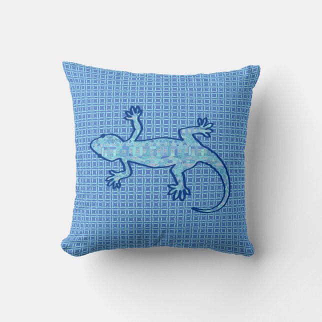 Tribal batik Gecko - soft denim blue Cushion (Front)