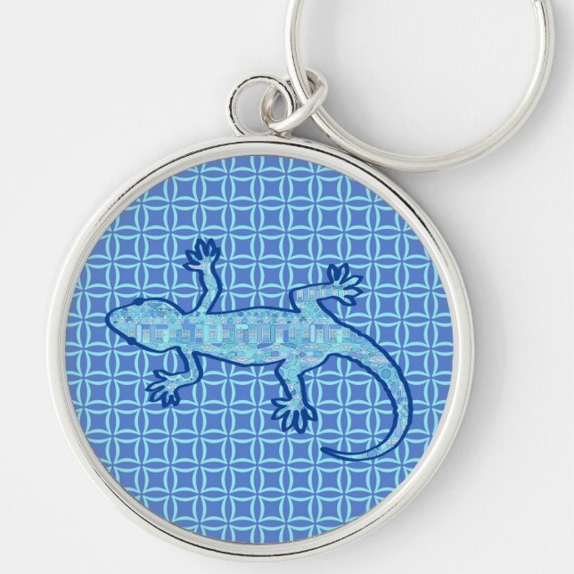 Tribal batik Gecko - soft denim blue Key Ring (Front)
