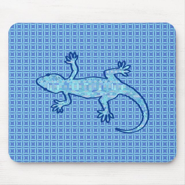 Tribal batik Gecko - soft denim blue Mouse Pad (Front)