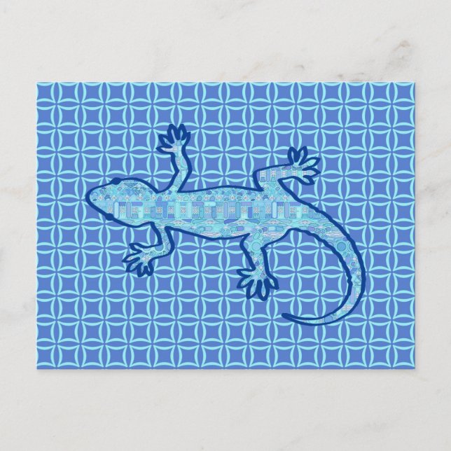 Tribal batik Gecko - soft denim blue Postcard (Front)