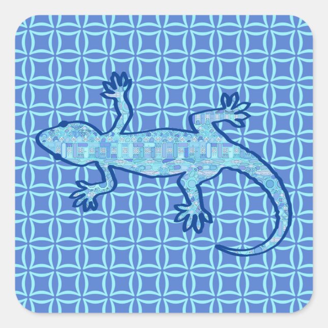 Tribal batik Gecko - soft denim blue Square Sticker (Front)