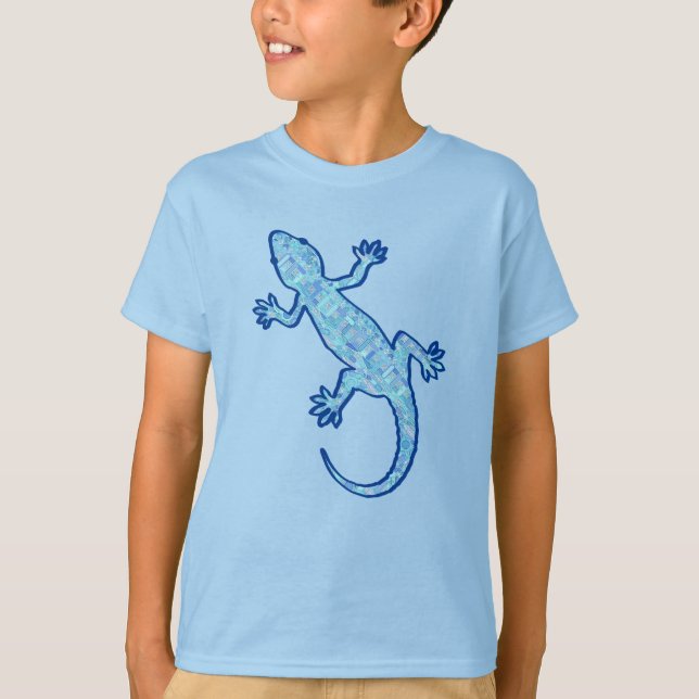 Tribal batik Gecko - soft denim blue T-Shirt (Front)