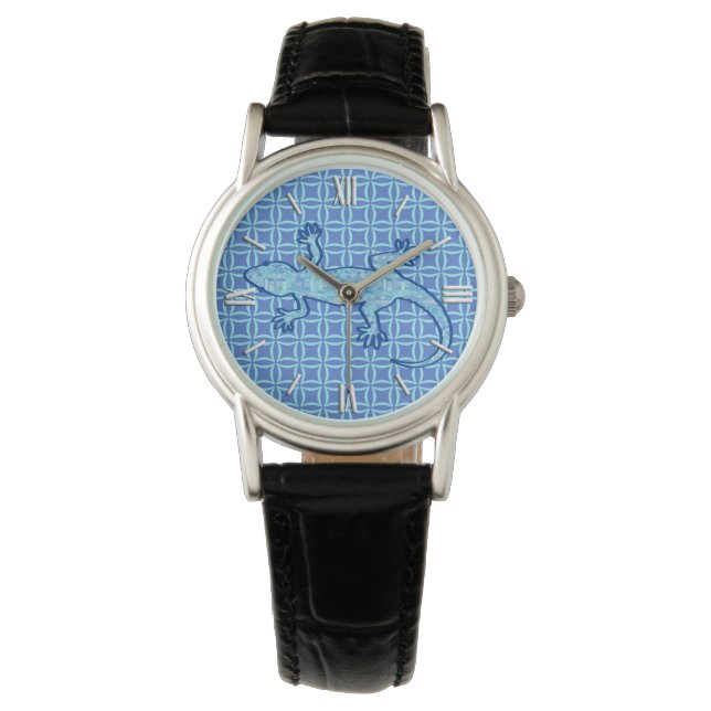 Tribal batik Gecko - soft denim blue Watch (Front)