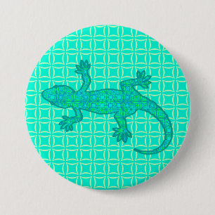 Tribal batik Gecko - turquoise / peacock 7.5 Cm Round Badge