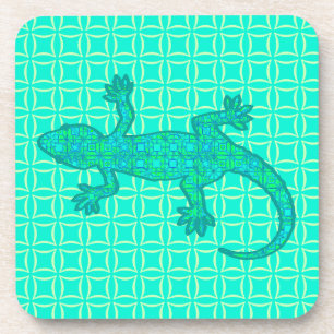 Tribal batik Gecko - turquoise / peacock Coaster