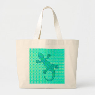 Tribal batik Gecko - turquoise / peacock Large Tote Bag