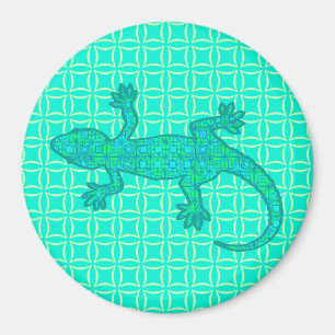 Tribal batik Gecko - turquoise / peacock Magnet