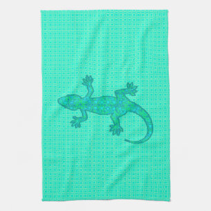 Tribal batik Gecko - turquoise / peacock Tea Towel