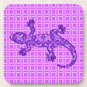 Tribal batik Gecko - violet and amethyst purple Coaster