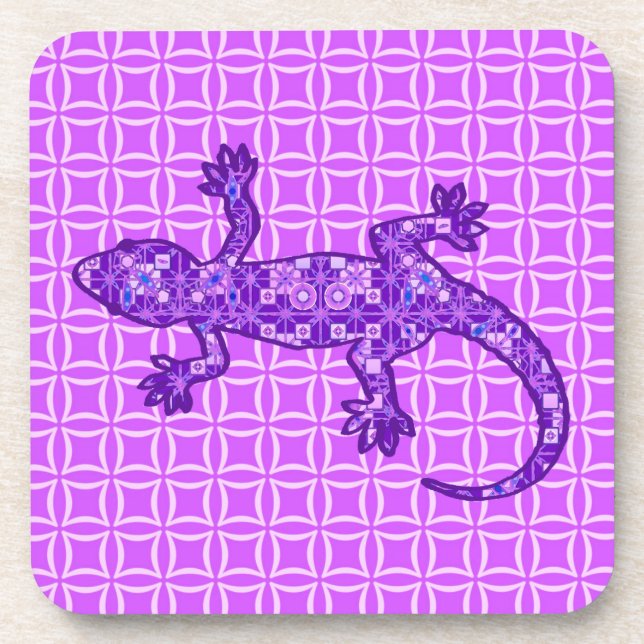 Tribal batik Gecko - violet and amethyst purple Coaster (Front)