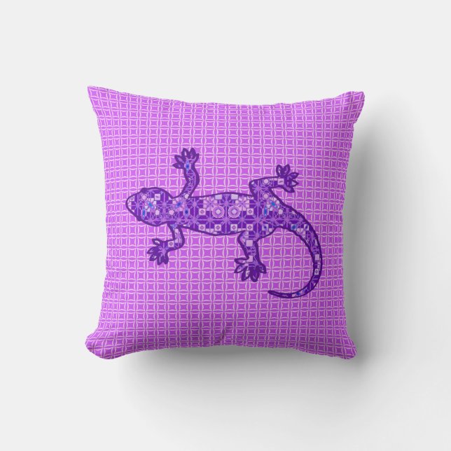 Tribal batik Gecko - violet and amethyst purple Cushion (Front)