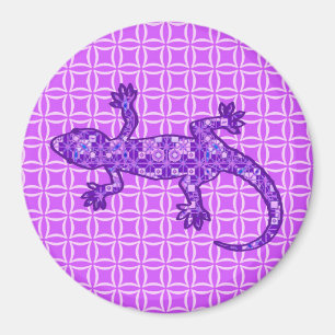 Tribal batik Gecko - violet and amethyst purple Magnet