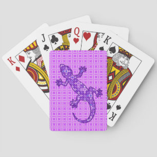 Tribal batik Gecko - violet and amethyst purple Playing Cards