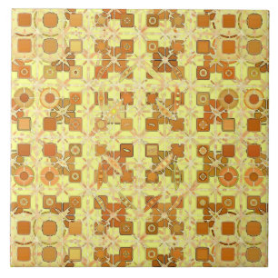 Tribal Batik - golden yellow, brown and tan Ceramic Tile