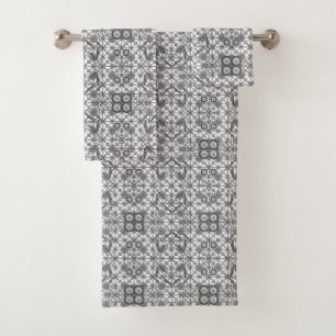 Tribal Batik - grey / grey, black and white Bath Towel Set
