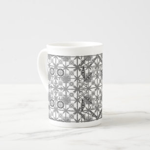 Tribal Batik - grey / grey, black and white Bone China Mug