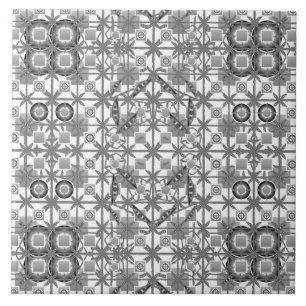 Tribal Batik - grey / grey, black and white Ceramic Tile
