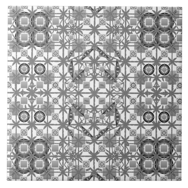 Tribal Batik - grey / grey, black and white Ceramic Tile (Front)
