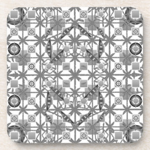 Tribal Batik - grey / grey, black and white Coaster