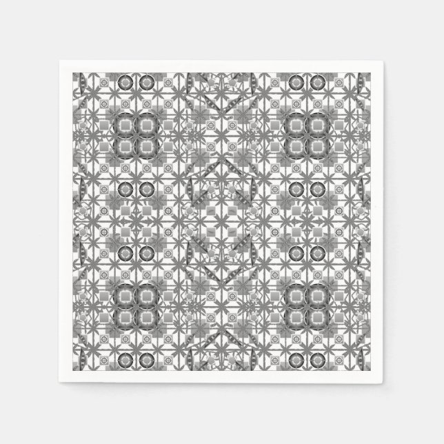 Tribal Batik - grey / grey, black and white Napkin (Front)