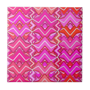 Tribal Batik in Fuchsia, Coral Pink, and Red Ceramic Tile