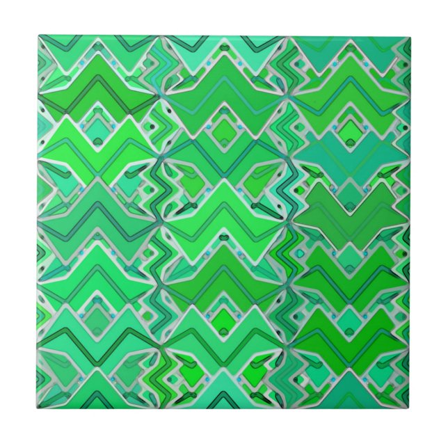 Tribal Batik in Jade Green and Lime Green  Ceramic Tile (Front)