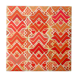 Tribal Batik in Mandarin and Light Orange  Ceramic Tile