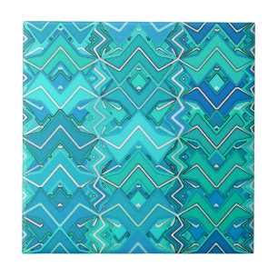 Tribal Batik in Turquoise, Aqua and Teal Ceramic Tile