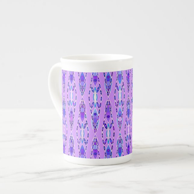 Tribal Batik - Lavender, Blue and Violet Bone China Mug (Front Left)