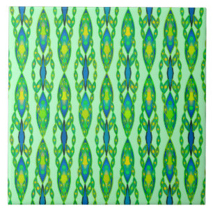 Tribal Batik - Mint, Emerald Green and Blue Ceramic Tile
