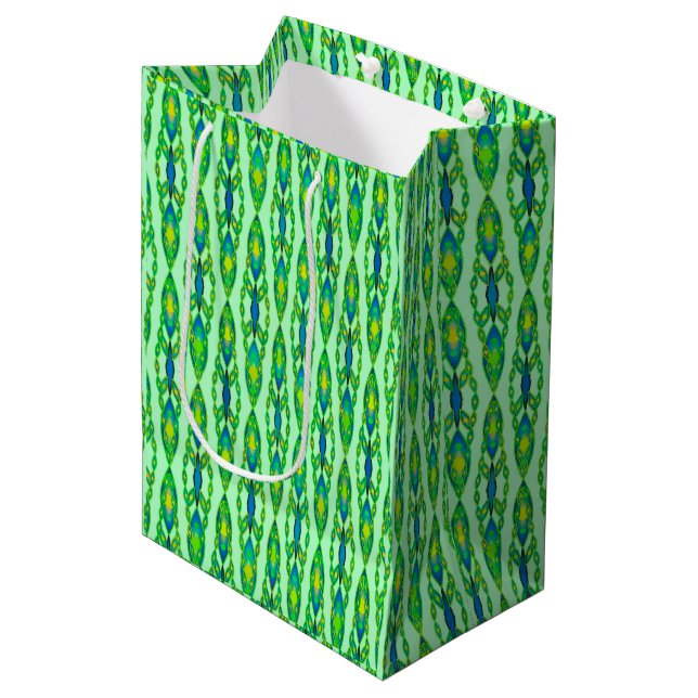 Tribal Batik - Mint, Emerald Green and Blue Medium Gift Bag (Front Angled)