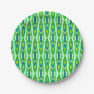 Tribal Batik - Mint, Emerald Green and Blue Paper Plate