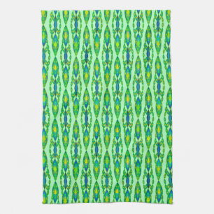 Tribal Batik - Mint, Emerald Green and Blue Tea Towel