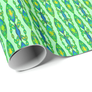 Tribal Batik - Mint, Emerald Green and Blue Wrapping Paper