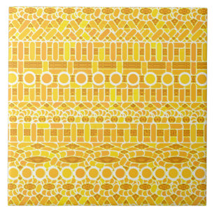 Tribal Batik - mustard gold and orange Ceramic Tile