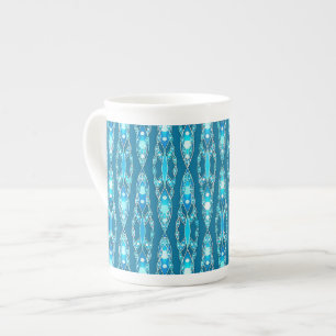 Tribal Batik - Ocean Blue and Aqua Bone China Mug