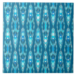 Tribal Batik - Ocean Blue and Aqua Ceramic Tile