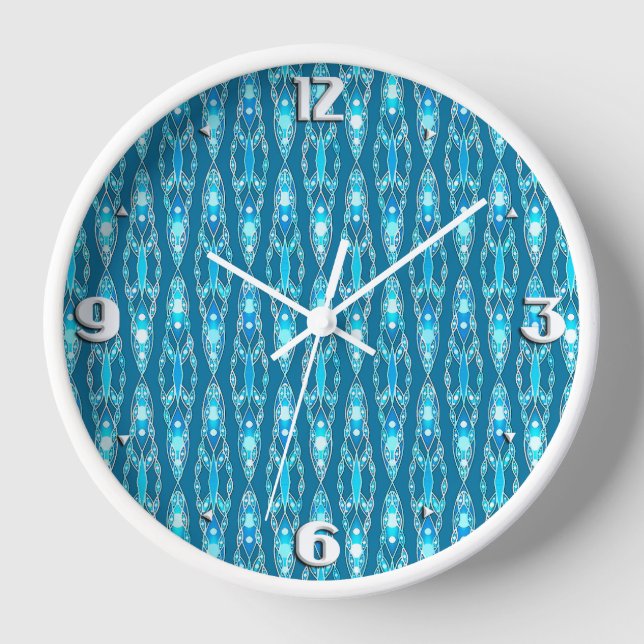 Tribal Batik - Ocean Blue and Aqua Wall Clock (Front)