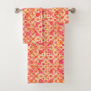 Tribal Batik - orange, coral pink and fuchsia Bath Towel Set