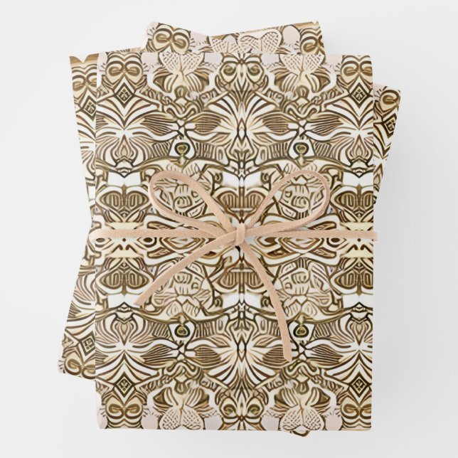 Tribal Batik Pattern in Coffee Brown and Beige Wrapping Paper Sheet (In situ)