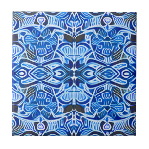 Tribal Batik Pattern in Indigo Blue and White    Ceramic Tile